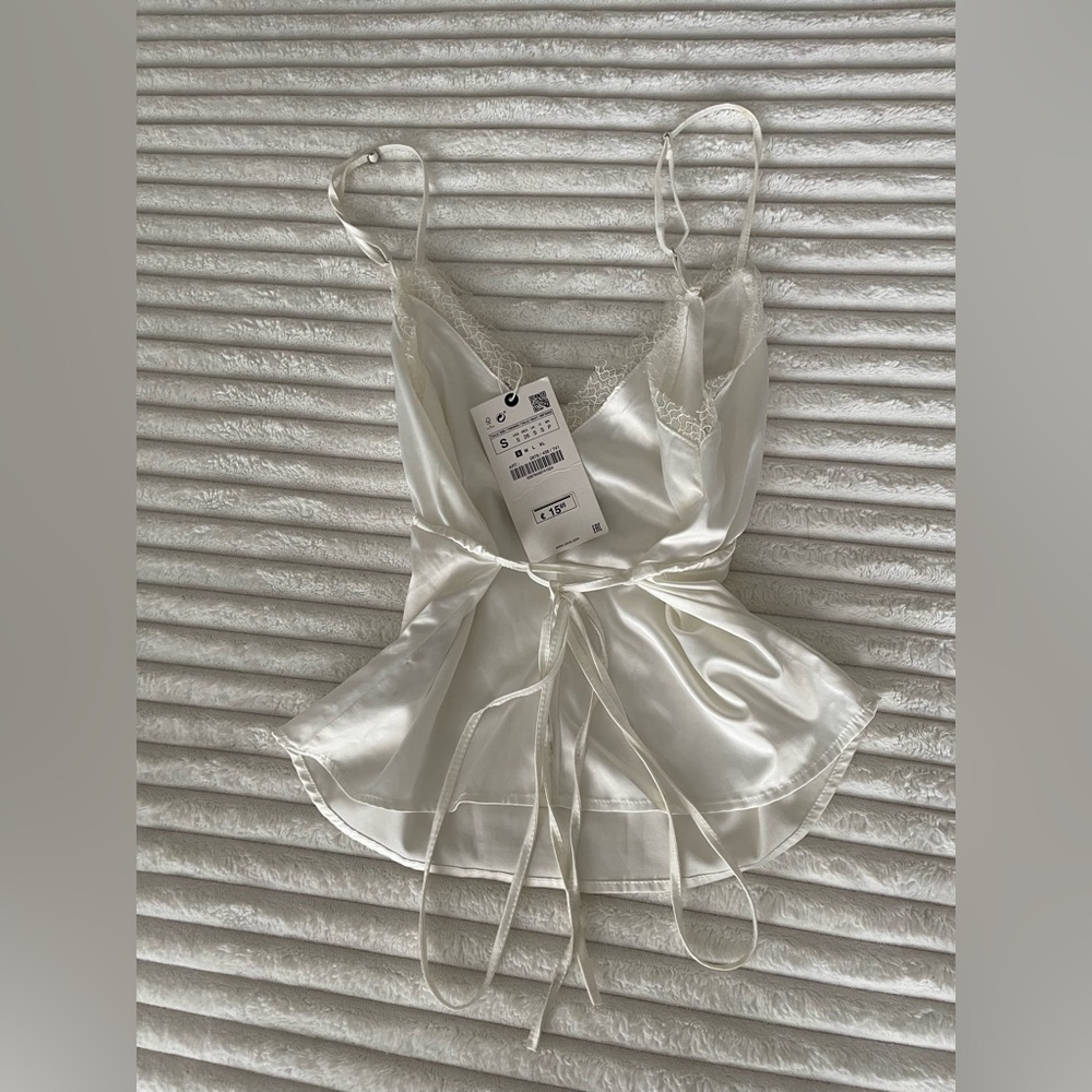 Zara lace trim wrap tie satin top - Picture 5 of 6